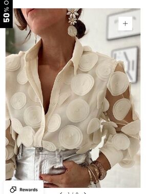 Size medium cream "circle" blouse with shell beneath for coverage